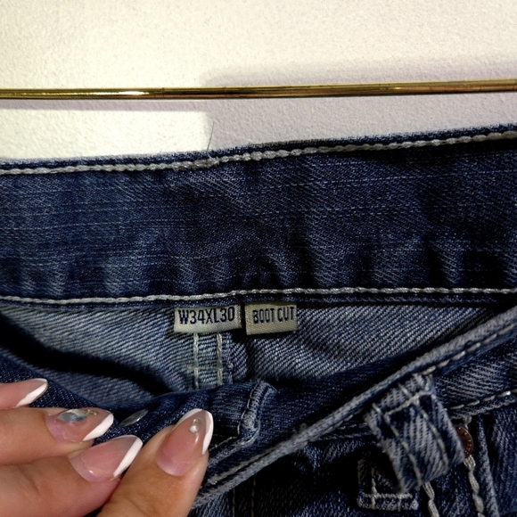 Flypaper | Men's Blue Distressed Boot Cut Jeans 34x30 - Picture 6 of 9